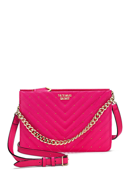 Victoria’s Secret Purse Light Pink V-Quilt Crossbody 24/7 Bag W/ Gold Tone  Chain