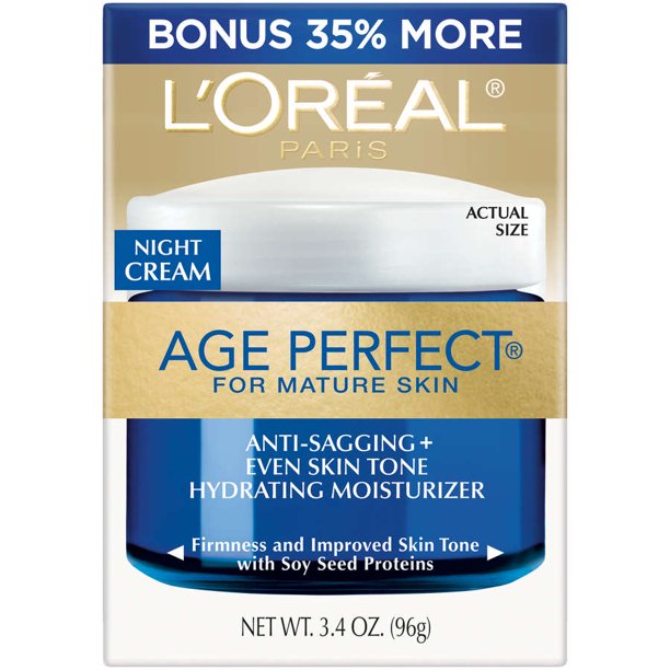 L'Oreal Paris Age Perfect Anti-Sagging and Even Tone Night Moisturizer, 3.4 oz