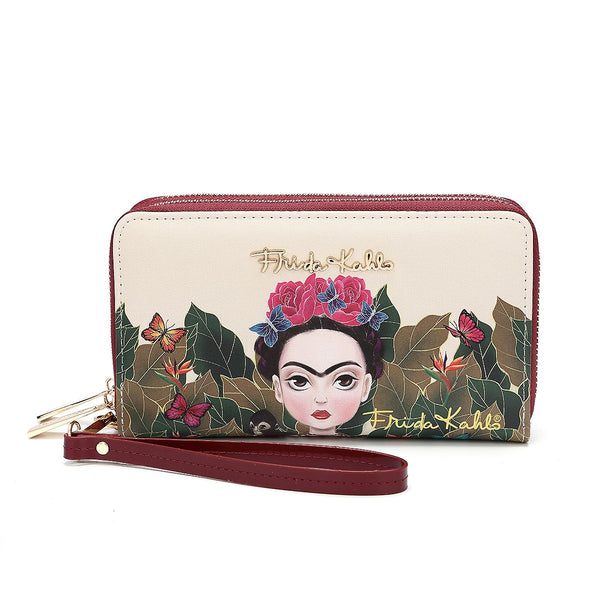 FRIDA KAHLO CARTOON SERIES DOUBLE ZIPPER WRISTLET WALLET~RED