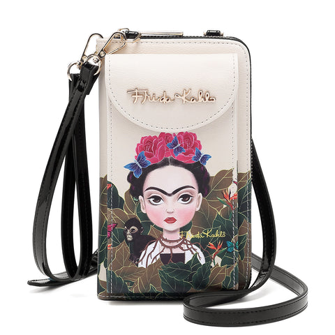 FRIDA KAHLO BEIGE FLORAL BUTTERFLY CROSSBODY BAG