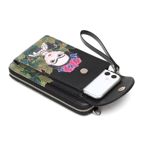 FRIDA KAHLO BLACK FLORAL BUTTERFLY CROSSBODY BAG