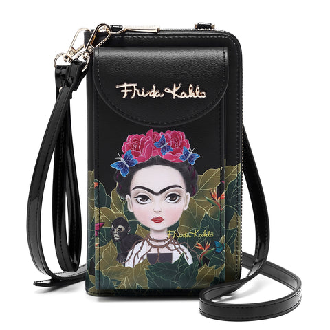 FRIDA KAHLO BLACK FLORAL BUTTERFLY CROSSBODY BAG