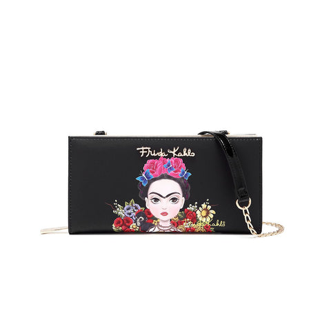 FRIDA KAHLO FLORAL JUNGLE SERIES ZIPPER WALLET w/CROSSBODY STRAP